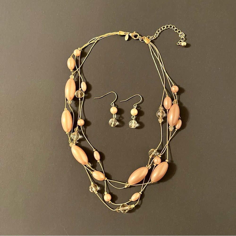 Premier Designs Carolyn Necklace and Earrings Set Gold Tone Faux Pearls Delicate